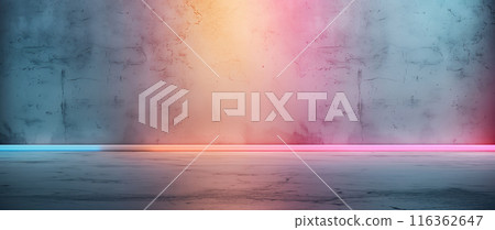 Abstract Empty Background with Cement Wall and Neon Lighting 116362647