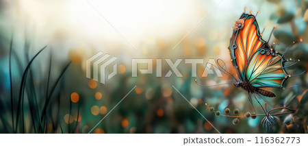 Gentle Nature Background with Butterfly and Blurred Background 116362773