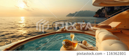 Luxury Lifestyle Concept Photo with Yacht and Ocean Luxury Lifestyle Concept Photo with Yacht and Ocean 116362801