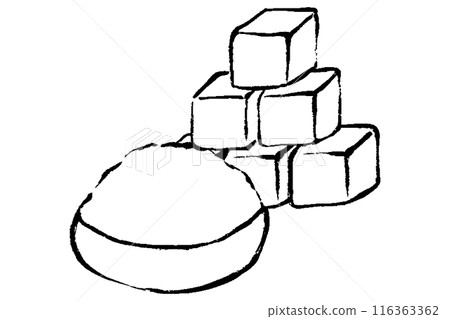 用畫筆描邊在碗中堆積糖塊和糖的插圖 116363362