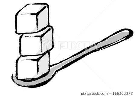 Illustration of three sugar cubes on a spoon 116363377