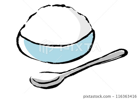 碗中糖的插圖，帶有刷子觸摸和附有勺子 116363416