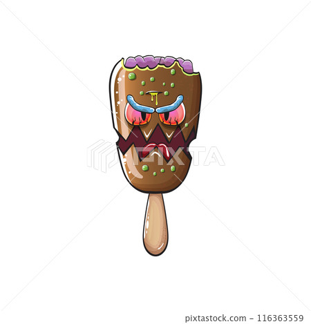 Vector Zombie chocolate ice cream with brain and red eyes isolated on transparent white background. Halloween chocolate monster ice cream zombie character. Monster ice cream Vector Zombie chocolate ice cream with brain and red eyes isolated on transparent white background. Halloween chocolate monster ice cream zombie character. Monster ice cream 116363559
