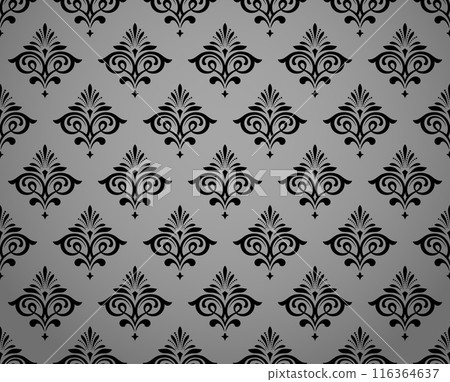 Floral pattern. Vintage wallpaper in the Baroque style. Seamless vector background. Gray and black ornament for fabric, wallpaper, packaging. Ornate Damask flower ornament 116364637