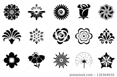 Flowers icon set. Flowers isolated on transparent background. Flowers in modern simple. Cute round flower plant nature collection. Vector illustrator 116364638