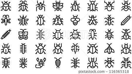 Insects Icons collection is a vector illustration with editable stroke. 116365318