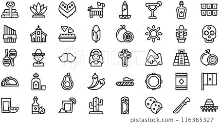 Mexico Icons collection is a vector illustration with editable stroke. Mexico Icons collection is a vector illustration with editable stroke. 116365327