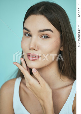 Eye Care, Vision Correction. Young Woman Applying Contact Lens with Confidence and Ease Eye Care, Vision Correction. Young Woman Applying Contact Lens with Confidence and Ease 116365328