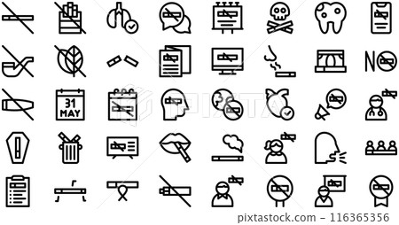 No Tobacco Day Icons collection is a vector illustration with editable stroke. 116365356