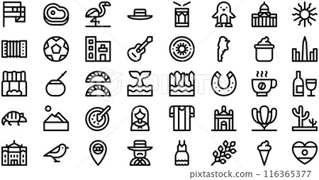 Argentina Icons collection is a vector illustration with editable stroke. Argentina Icons collection is a vector illustration with editable stroke. 116365377