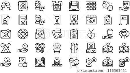 Friendship Day Icons collection is a vector illustration with editable stroke. Friendship Day Icons collection is a vector illustration with editable stroke. 116365431