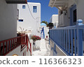 Mykonos white buildings and blue sky 116366323