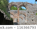 Triple brick arch at the ruins of the cathedral in Butrint, Albania 116366793