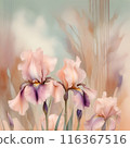 stunning  art background with pale dust pink irises and design elements. 3D render digital  artwork for branding and design . Ai generated 116367516