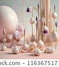 stunning  art background with pale dust pink irises and design elements. 3D render digital  artwork for branding and design . Ai generated 116367517