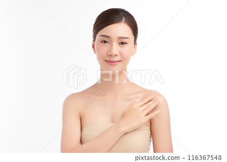 Beautiful young asian woman with clean fresh skin on white background, Face care, Facial treatment, Cosmetology, beauty and spa, Asian women portrait. 116367548