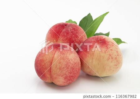 受歡迎的夏季水果桃白色背景葉 116367982