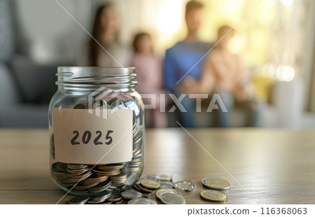 Money glass jar 2025 and family. Concept of budget planning and accumulation of funds. Finance and savings 116368063