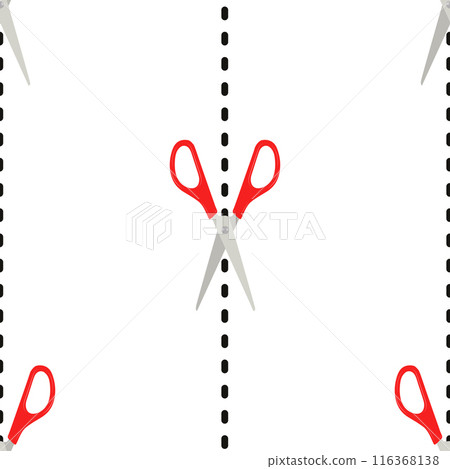 Seamless pattern with red scissors on white background.  116368138