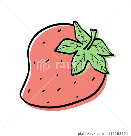 Strawberry sketch icon. Vector illustration of cartoon strawberry berry with leaves, doodle style. Isolated on white. 116368594
