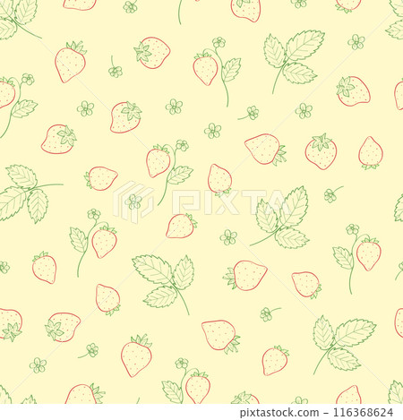 Seamless strawberry pattern with leaves. Vector background with summer sweet strawberries. Seamless strawberry pattern with leaves. Vector background with summer sweet strawberries. 116368624