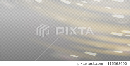 Prism light flare effect in motion, yellow light overlay background with warm shine of crystal glass, shiny glow. Prism light dispersion with rays and shiny glares effect of sun light. Vector 116368690