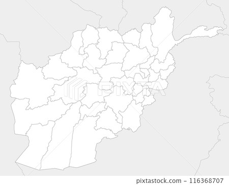 Vector regional blank map of Afghanistan with provinces and administrative divisions, and neighbouring countries and territories. Editable and clearly labeled layers. 116368707