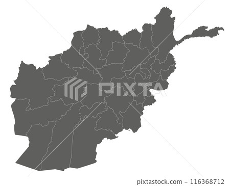 Vector regional blank map of Afghanistan with provinces or territories and administrative divisions. Editable and clearly labeled layers. 116368712