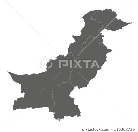 Vector regional blank map of Pakistan with provinces and territories and administrative divisions. Editable and clearly labeled layers. Vector regional blank map of Pakistan with provinces and territories and administrative divisions. Editable and clearly labeled layers. 116368739