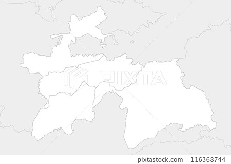 Vector regional blank map of Tajikistan with provinces and administrative divisions, and neighbouring countries and territories. Editable and clearly labeled layers. Vector regional blank map of Tajikistan with provinces and administrative divisions, and neighbouring countries and territories. Editable and clearly labeled layers. 116368744