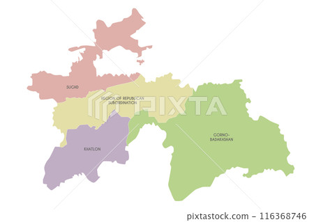 Vector regional map of Tajikistan with provinces and administrative divisions. Editable and clearly labeled layers. 116368746