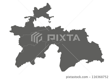 Vector regional blank map of Tajikistan with provinces and administrative divisions. Editable and clearly labeled layers. 116368752