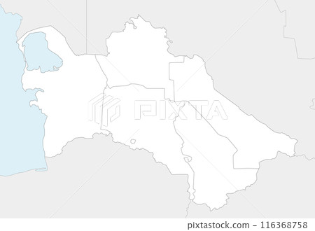 Vector regional blank map of Turkmenistan with provinces, capital city district and administrative divisions, and neighbouring countries and territories. Editable and clearly labeled layers. Vector regional blank map of Turkmenistan with provinces, capital city district and administrative divisions, and neighbouring countries and territories. Editable and clearly labeled layers. 116368758