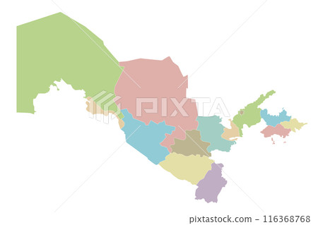 Vector blank map of Uzbekistan with regions or territories and administrative divisions. Editable and clearly labeled layers. 116368768