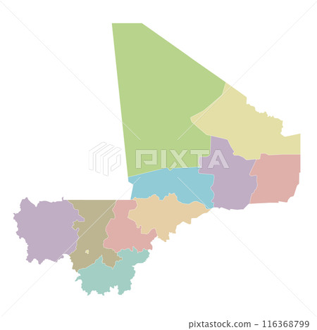 Vector blank map of Mali with regions, capital district and administrative divisions. Editable and clearly labeled layers. 116368799
