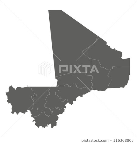 Vector blank map of Mali with regions, capital district and administrative divisions. Editable and clearly labeled layers. 116368803