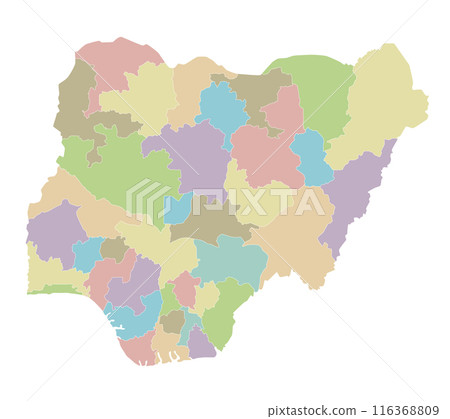 Vector regional blank map of Nigeria with states and administrative divisions. Editable and clearly labeled layers. 116368809