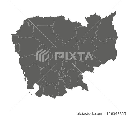 Vector regional blank map of Cambodia with provinces and administrative divisions. Editable and clearly labeled layers. 116368835