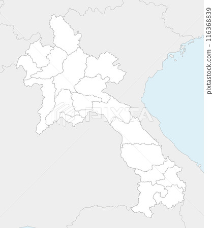 Vector regional blank map of Laos with provinces and administrative divisions, and neighbouring countries and territories. Editable and clearly labeled layers. Vector regional blank map of Laos with provinces and administrative divisions, and neighbouring countries and territories. Editable and clearly labeled layers. 116368839
