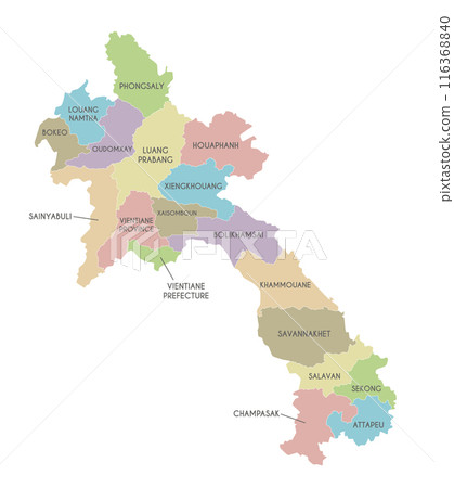 Vector regional map of Laos with provinces or territories and administrative divisions. Editable and clearly labeled layers. 116368840