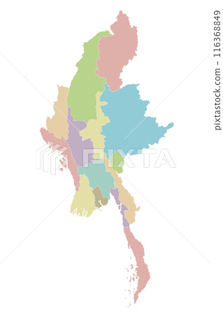 Vector blank map of Myanmar with regions, states and administrative divisions. Editable and clearly labeled layers. 116368849
