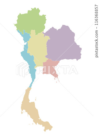 Vector blank map of Thailand with regions or territories and administrative divisions. Editable and clearly labeled layers. Vector blank map of Thailand with regions or territories and administrative divisions. Editable and clearly labeled layers. 116368857