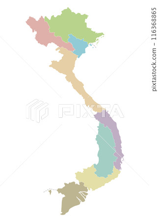 Vector blank map of Vietnam with regions or territories and administrative divisions. Editable and clearly labeled layers. 116368865