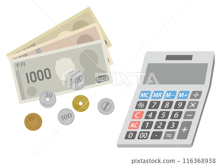Illustration of money and calculator_calculator sideways_24th year new bill version 116368938