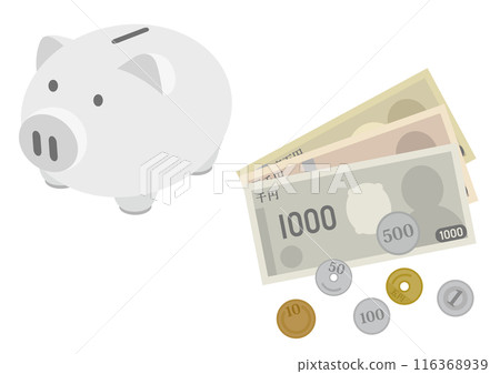 Money and piggy bank illustration_white piggy bank_24th year new bill version Money and piggy bank illustration_white piggy bank_24th year new bill version 116368939