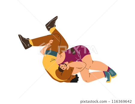 Martial arts sparring. Wrestling characters on isolated background. 116369642