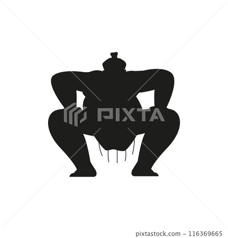 Sumo wrestler standing in crouch stance vector black silhouette, fighting Japanese traditional martial art, combat sport 116369665