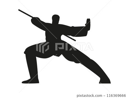 The martial artist is proficient in bojutsu. Black silhouette. 116369666