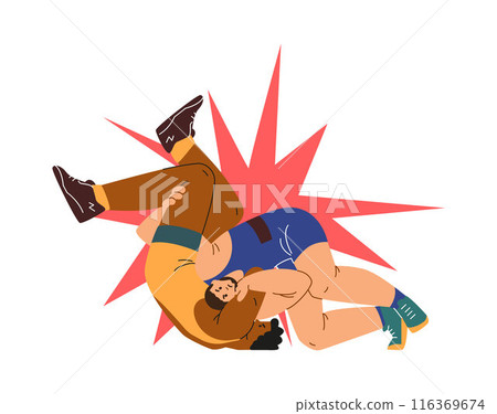 Flat vector illustration of martial arts sparring scene. Flat vector illustration of martial arts sparring scene. 116369674