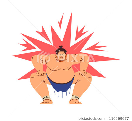 Vector illustration of a sumo wrestler in traditional mawashi embodying the spirit of Japanese sports 116369677